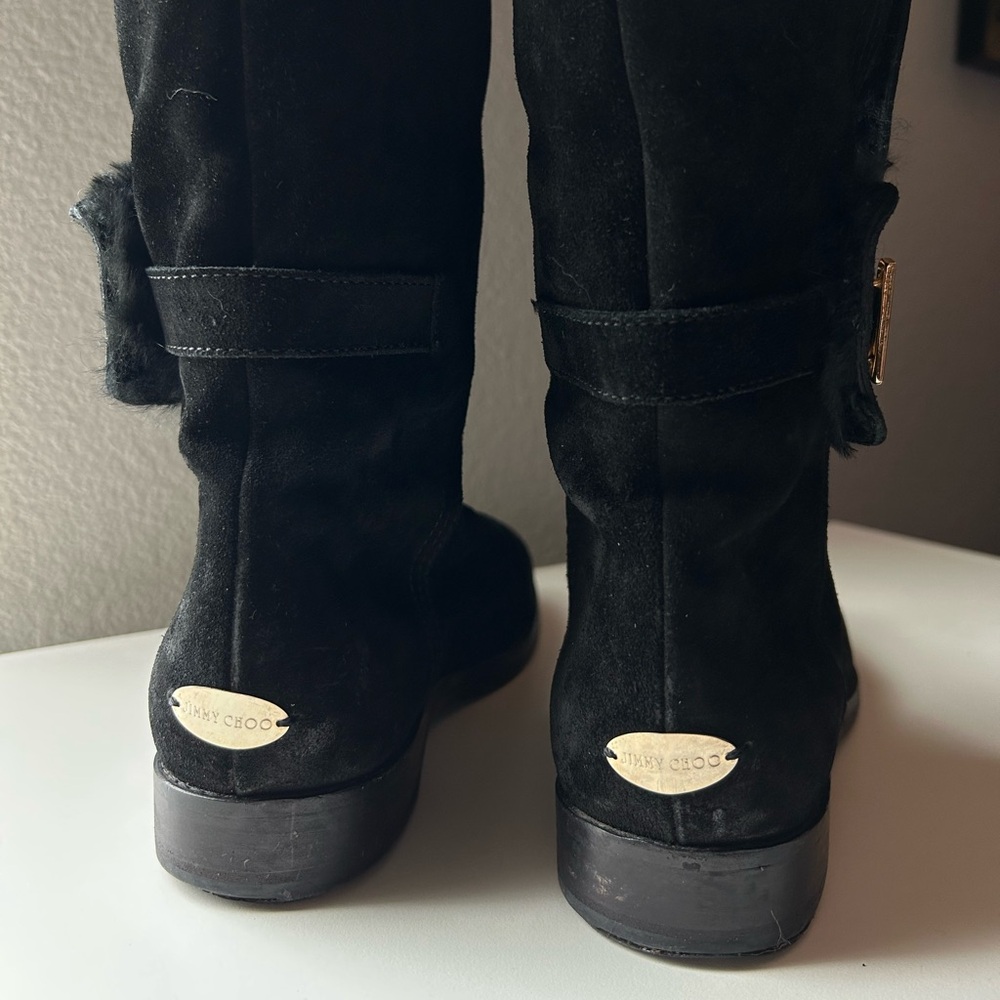 Jimmy Choo Black Fold Over Fur Lined Luxury Leather Boots - Picture 5 of 8